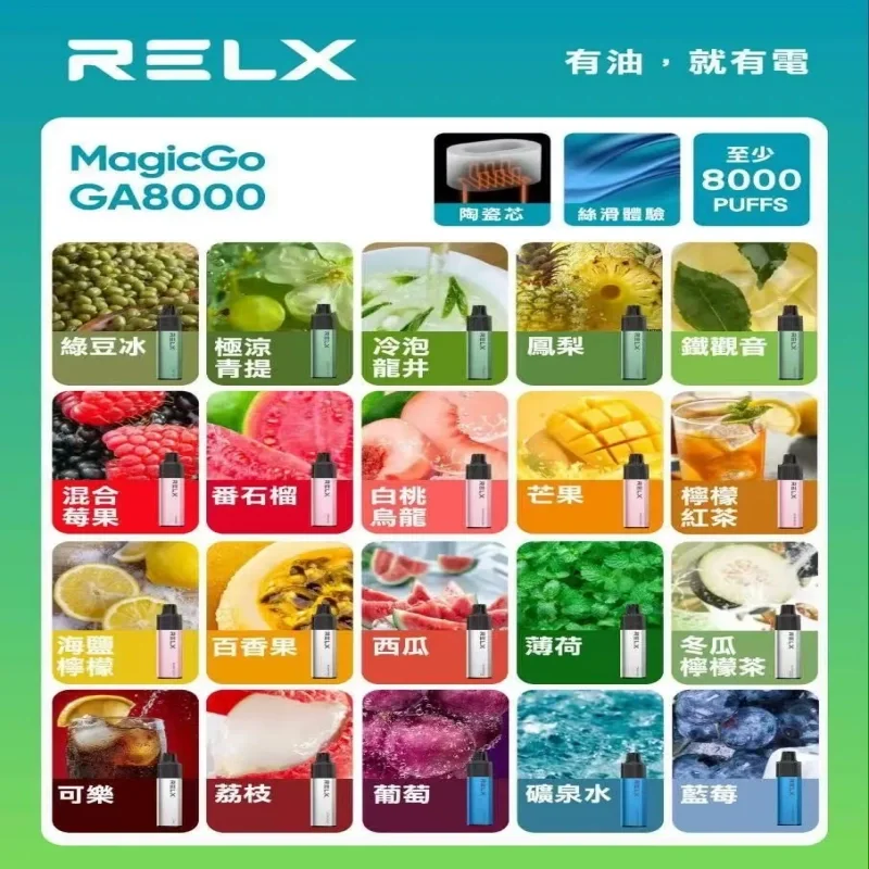 【清涼薄荷】悅刻RELX GA8000拋棄式電子煙｜免充電設計・大容量體驗